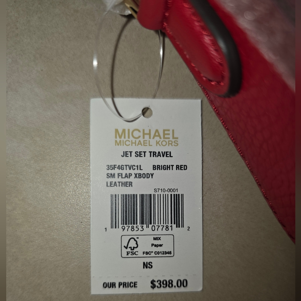 MICHAEL KORS - Jet Set Travel Small Flap Pebbled Leather Crossbody Bag RED - Picture 3 of 7